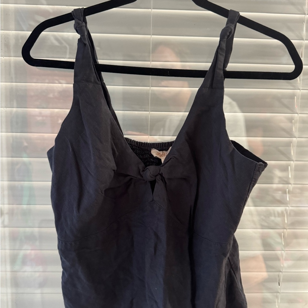 Listicle Linen-Blend Blue/Gray Tie Front Camisole